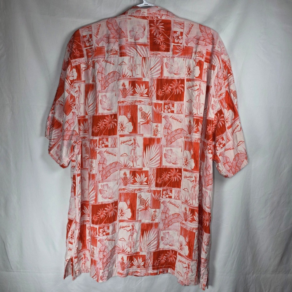 Tommy Bahama Mens XL Orange White Silk Hula Girl Hawaii Aloha Camp Shirt - Picture 2 of 10